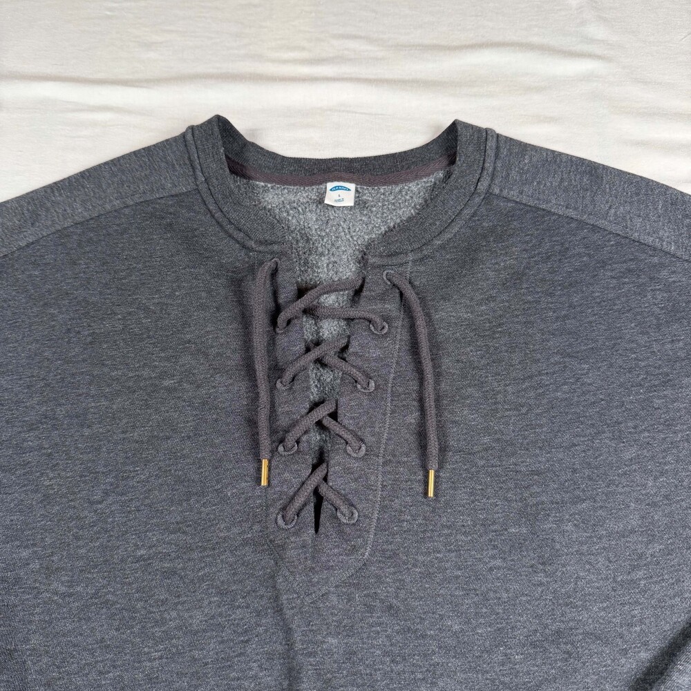 Old Navy Sweatshirt Womens Large Dark Charcoal Gray Lace Up Front Fleece Pullove - Picture 3 of 7